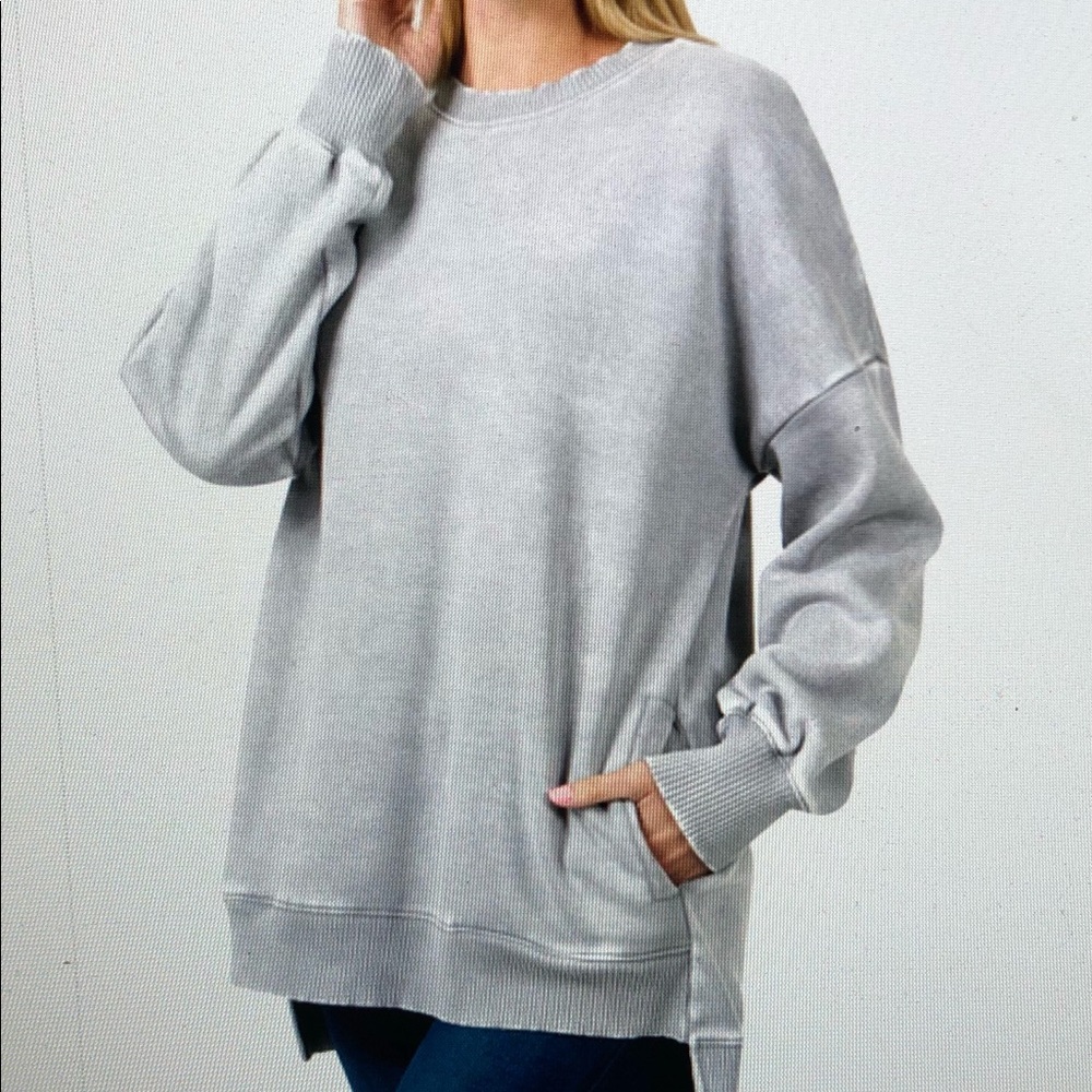 Zenana Outfitters Light Gray Oversized Sweatshirt